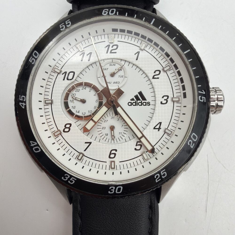 Adidas Performance Calendar Watch Y2K Rare 45mm Leather Strap New Batt Adp4009